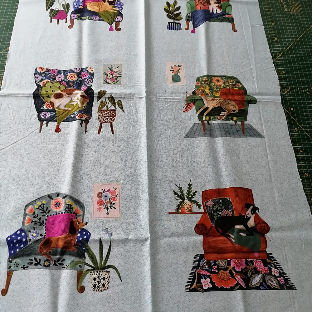 Dog panel quilting weight cotton fabric