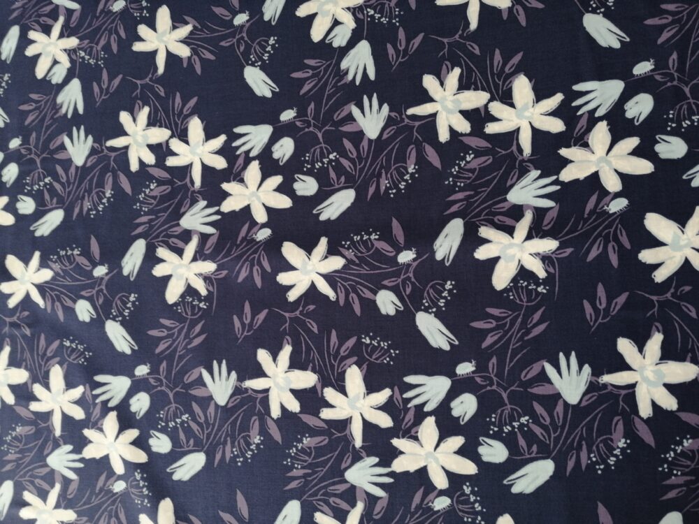 Blue Goose Navy with flowers fq cotton fabric