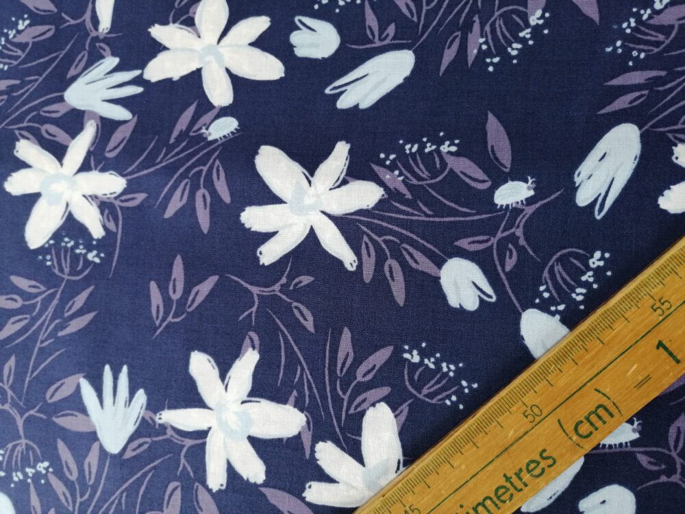 Blue Goose Navy with flowers fq cotton fabric - Image 2