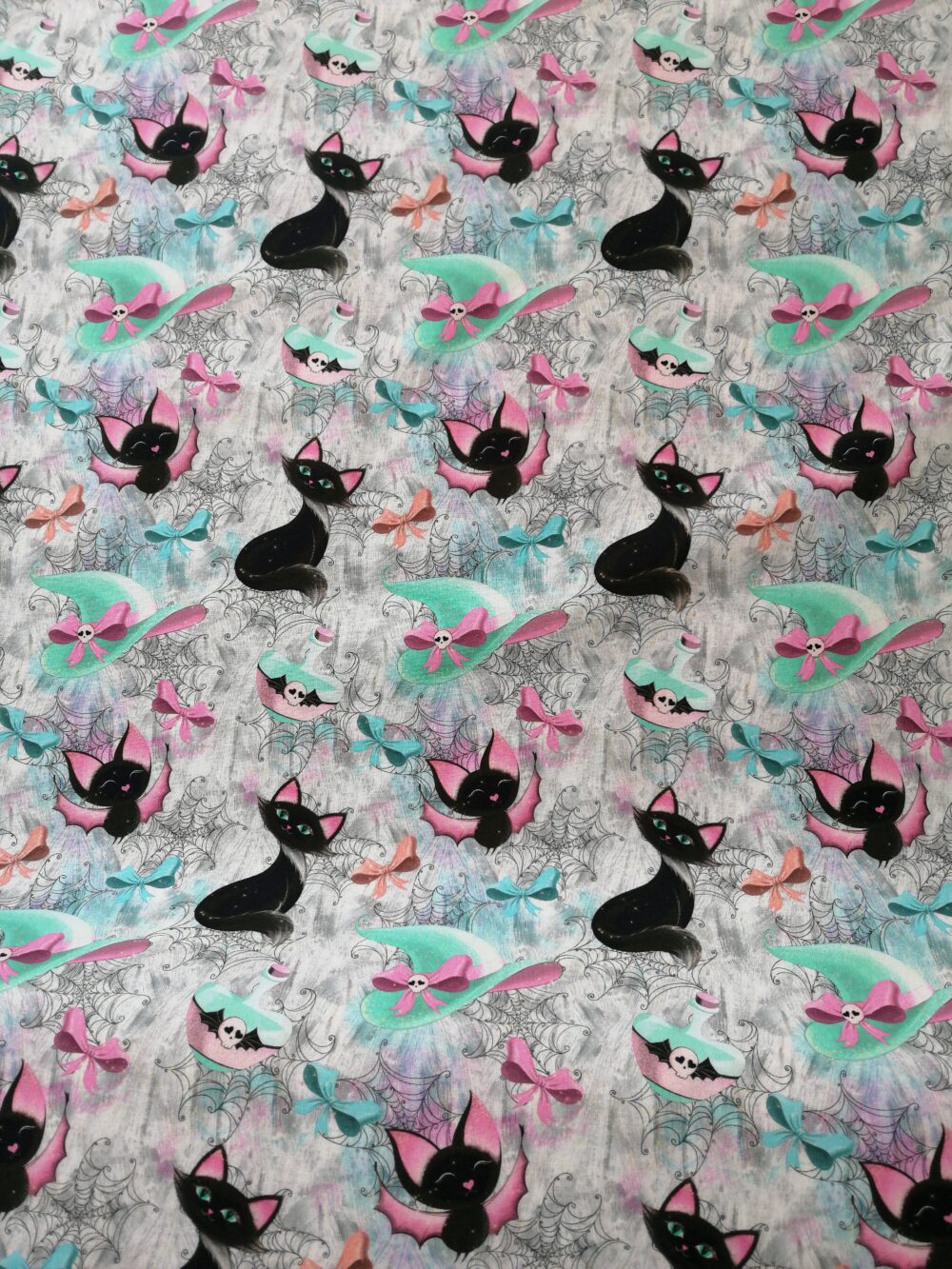 cute cats and bats Halloween cotton fabric by the half metre