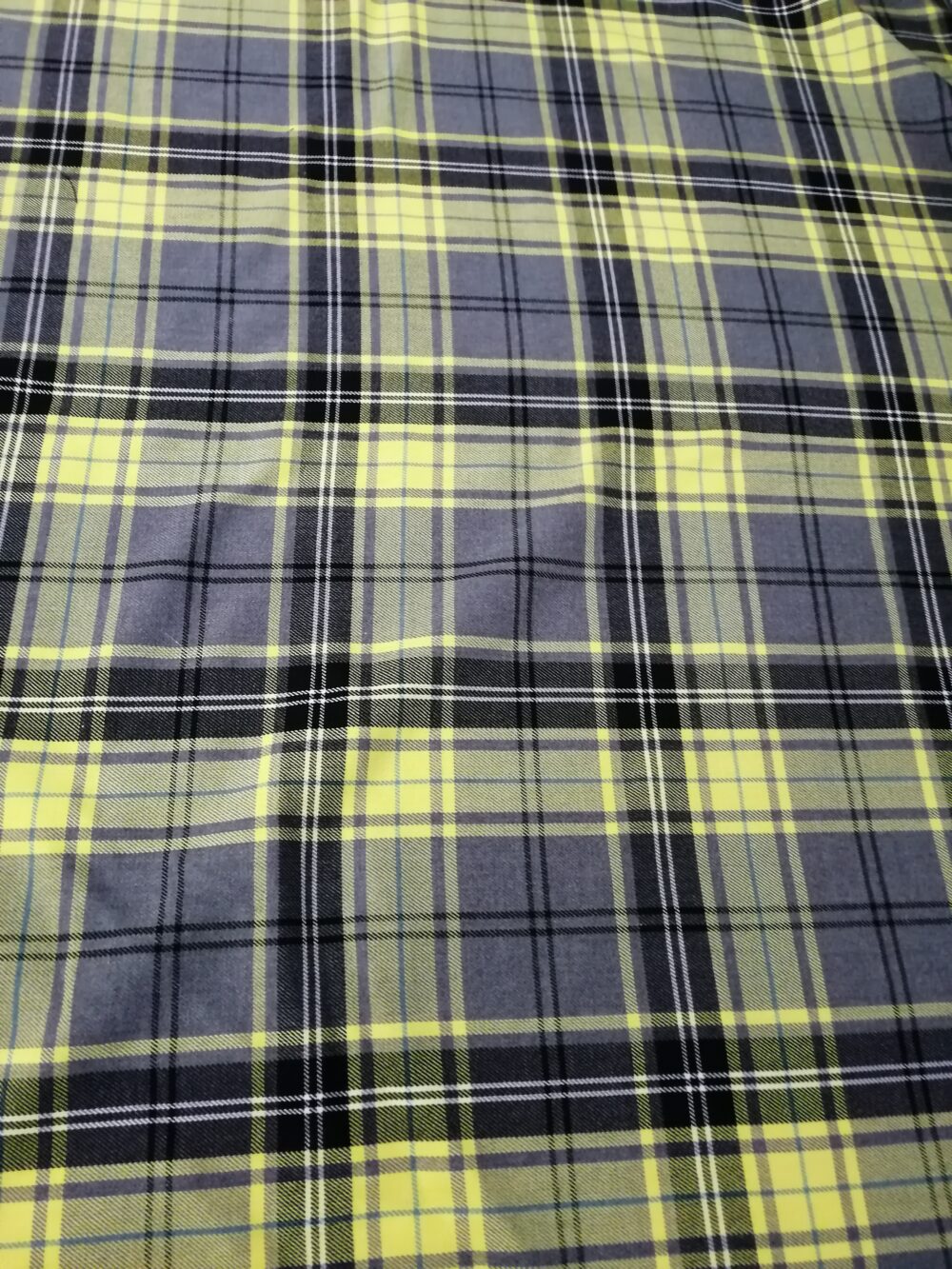 Cotton Viscose mix Yellow and black check fabric by the metre