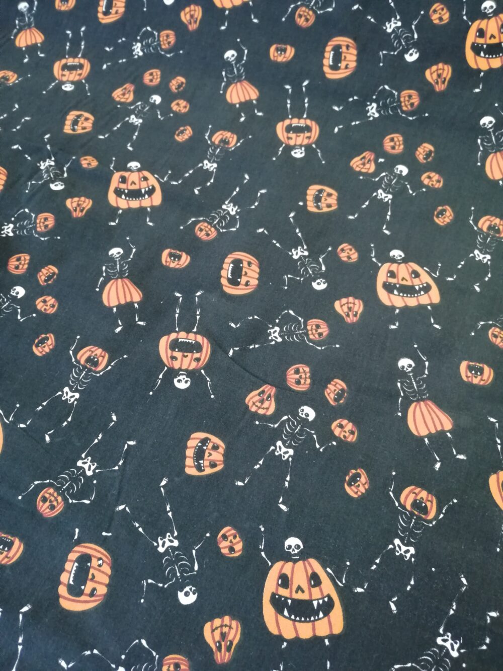 Halloween Pumpkins on Black Polycotton fabric