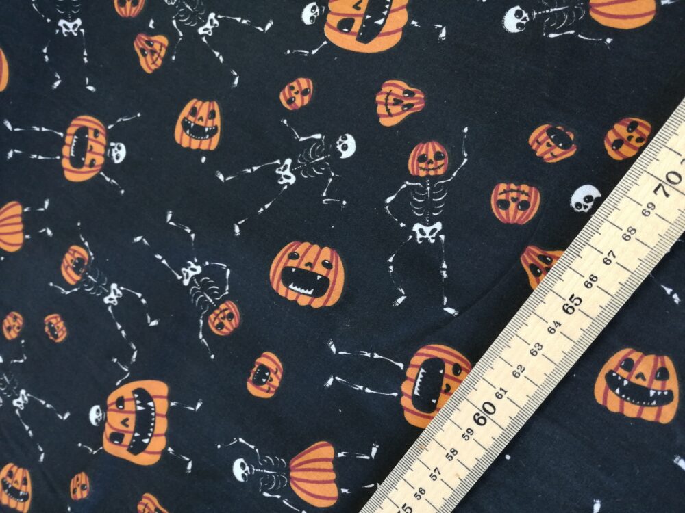 Halloween Pumpkins on Black Polycotton fabric - Image 2