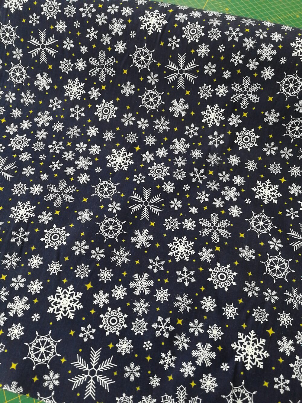 Christmas Polycotton fabric by the metre Snowflakes on navy