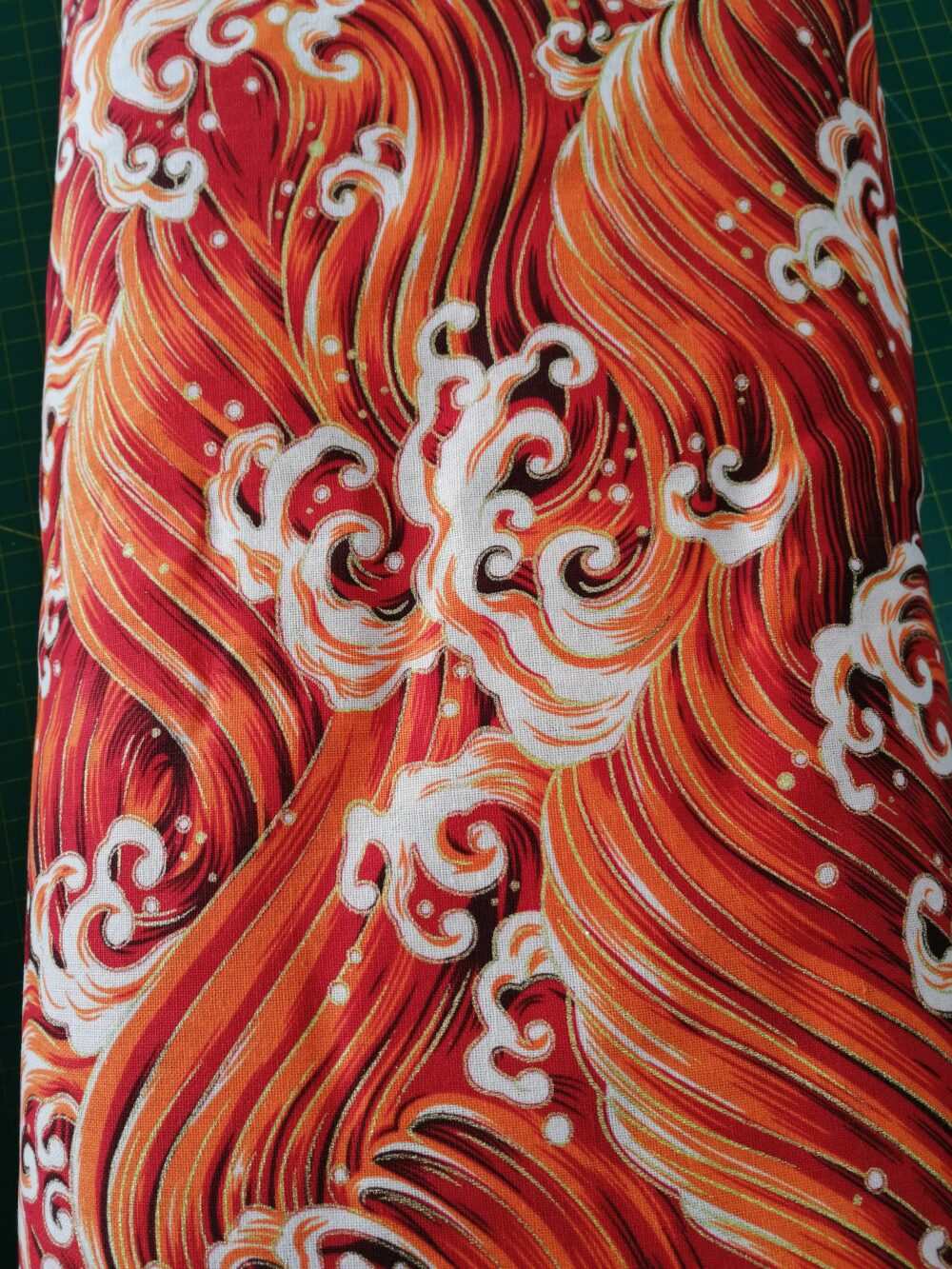 Orange and red waves Japanese cotton fabric