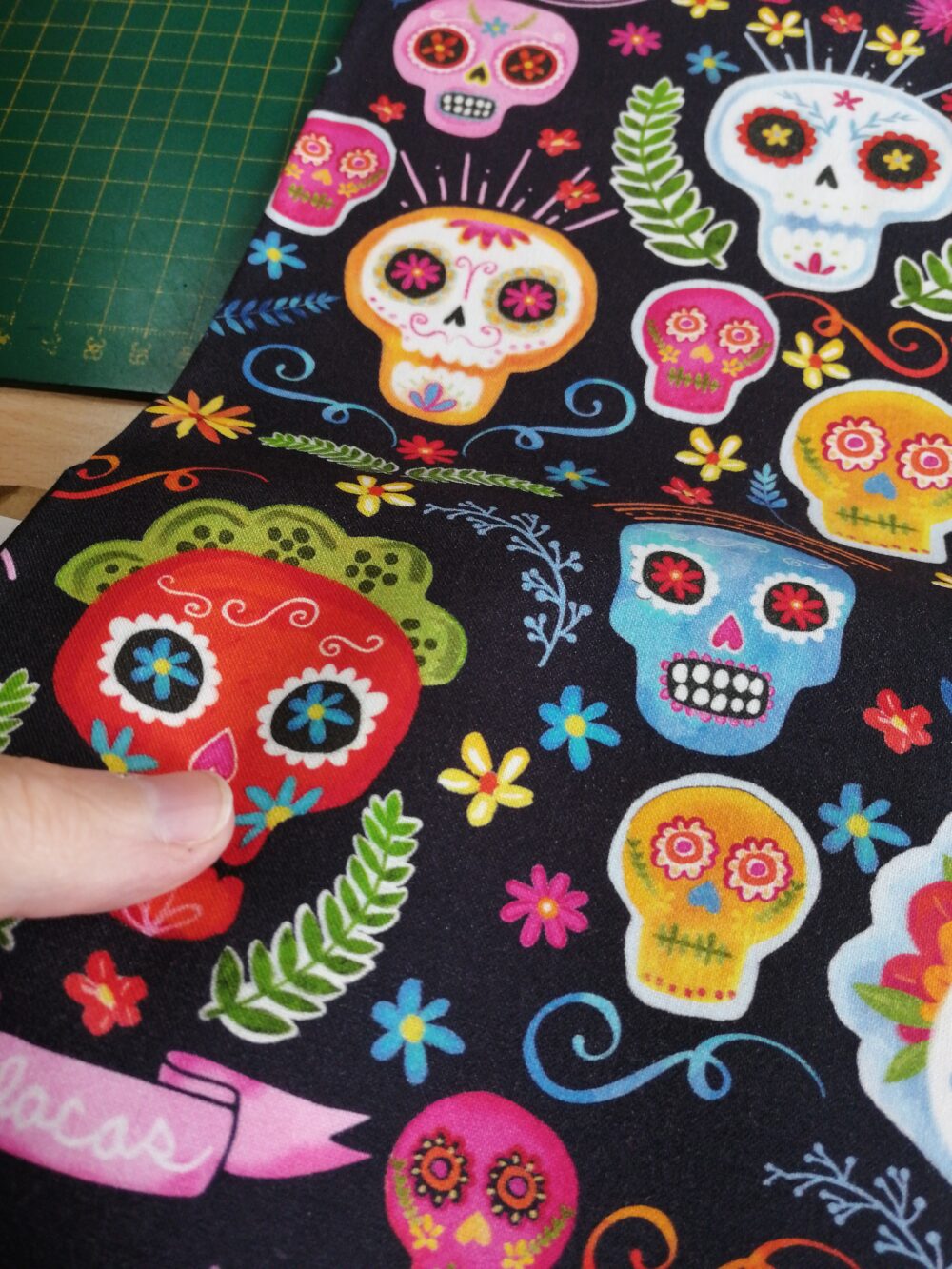 Day of the Dead Skulls on Black by the Fat Quarter - Image 3