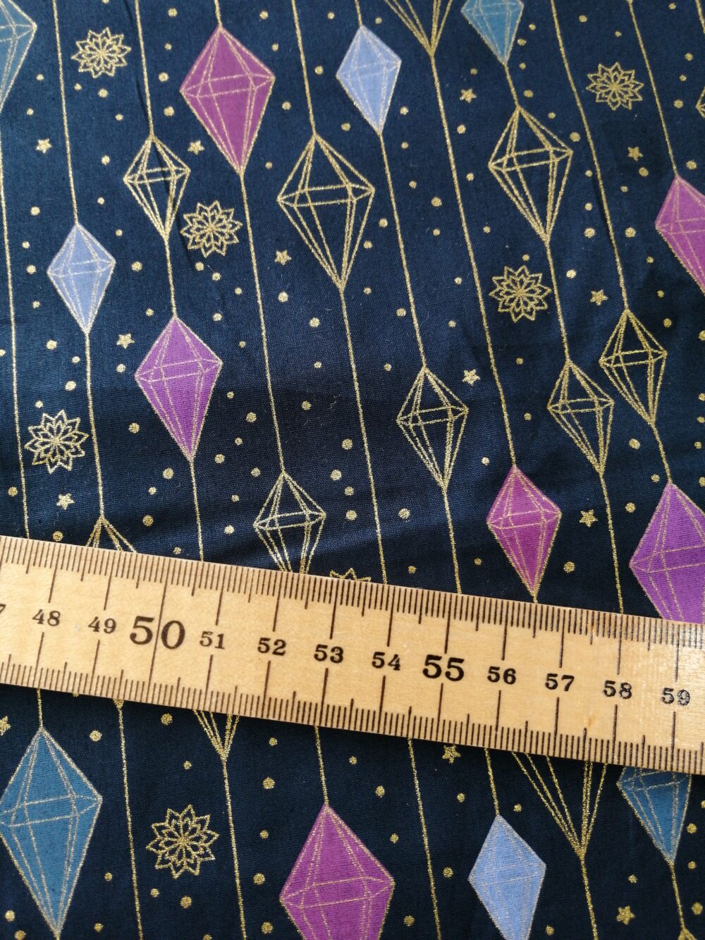 Contempary Christmas diamonds on navy cotton fabric - Image 2