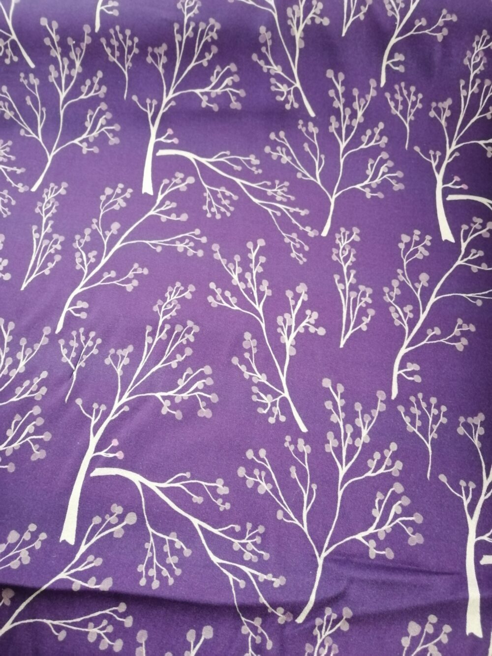 tree on Aubergine viscose Twill fabric