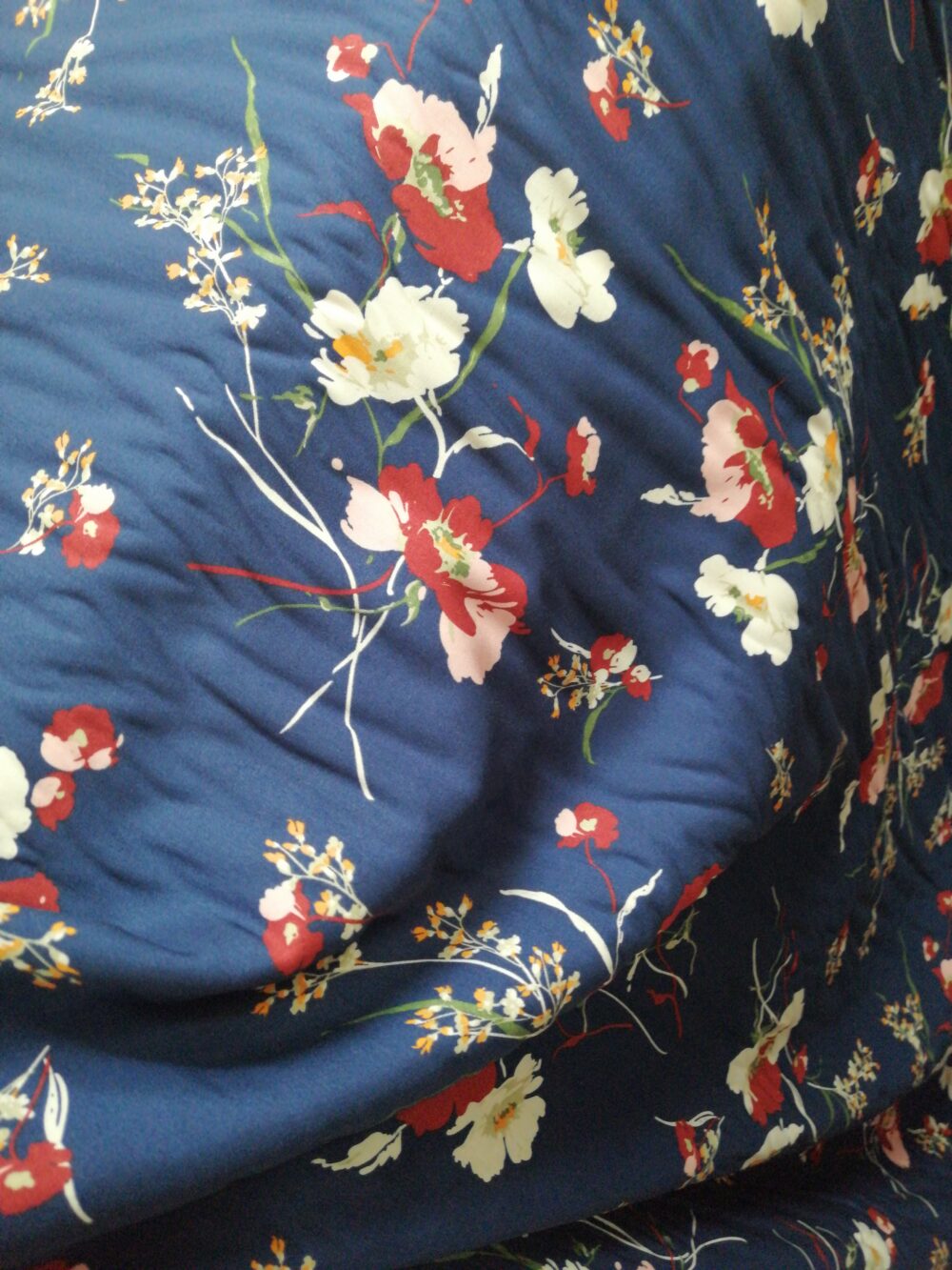 Flowers on Navy viscose fabric